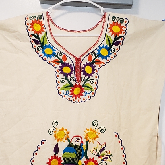 Vintage Dress Mexican Embroidered 1980s Large - Picture 2 of 5